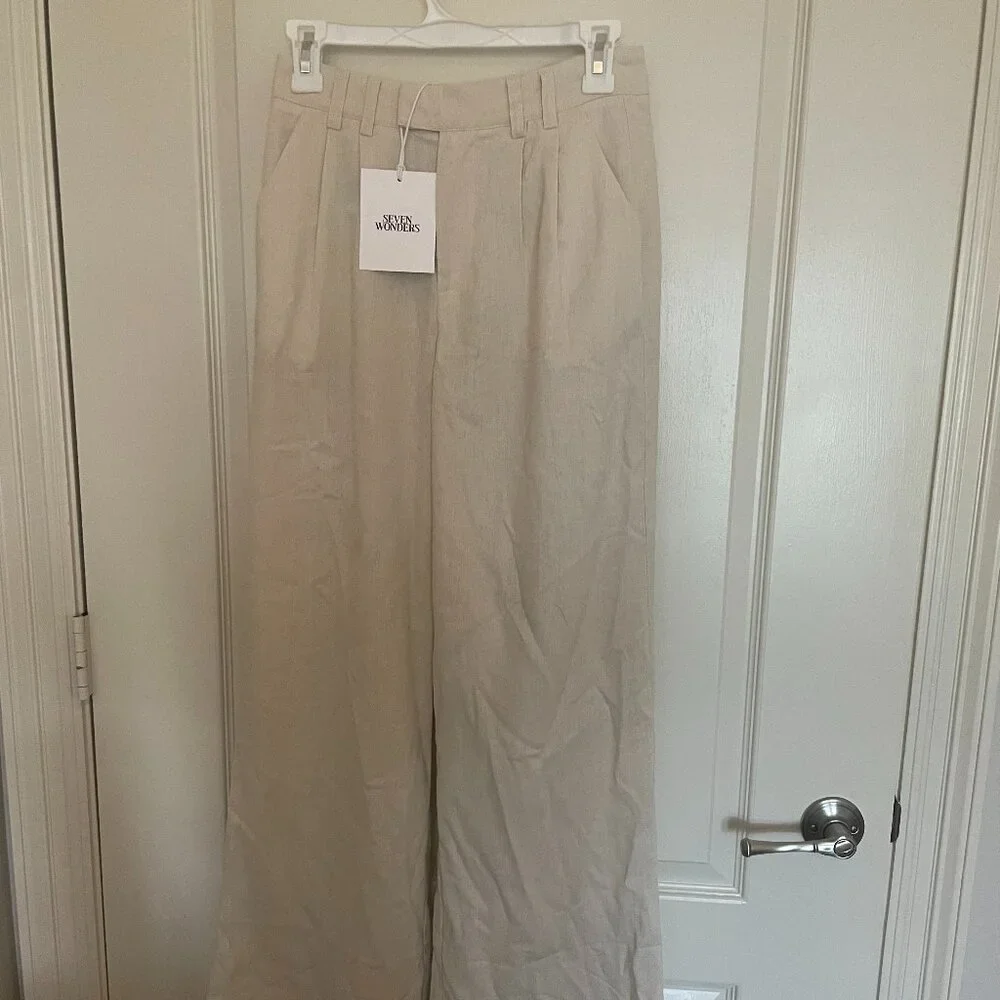 SEVEN WONDERS ZEPHY LINEN  WIDE LEG PANT - SAND (From Runaway The Label) - Picture 5 of 12